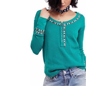 Free People Rainbow Thermal Button Down Henley Top